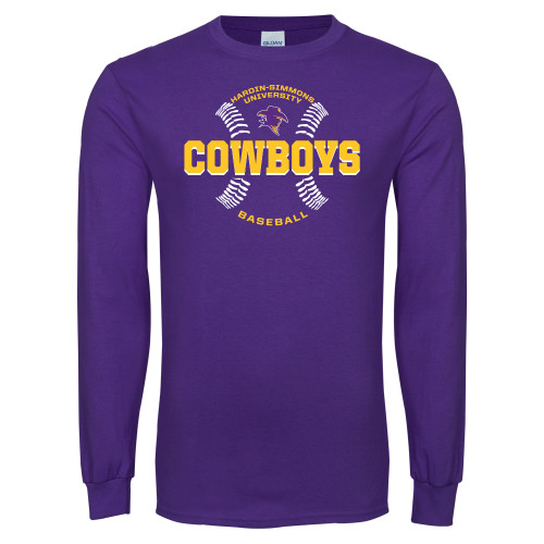  Purple Long Sleeve T Shirt - HSU Cowboys Baseball w/ Seams