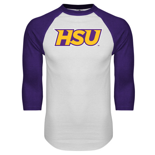  White/Purple Raglan Baseball T Shirt - HSU