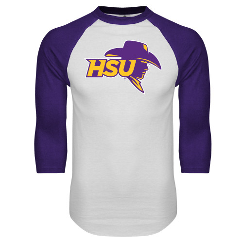  White/Purple Raglan Baseball T Shirt - HSU Cowboy