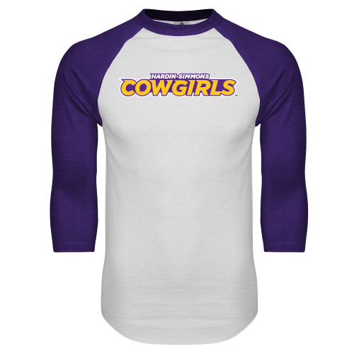  White/Purple Raglan Baseball T Shirt - Hardin-Simmons Cowgirls