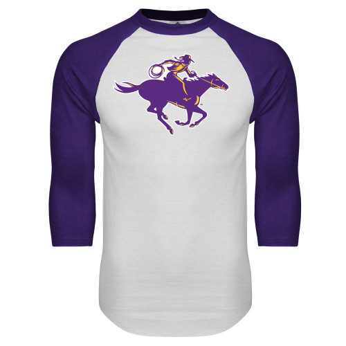  White/Purple Raglan Baseball T Shirt - Cowgirl Riding
