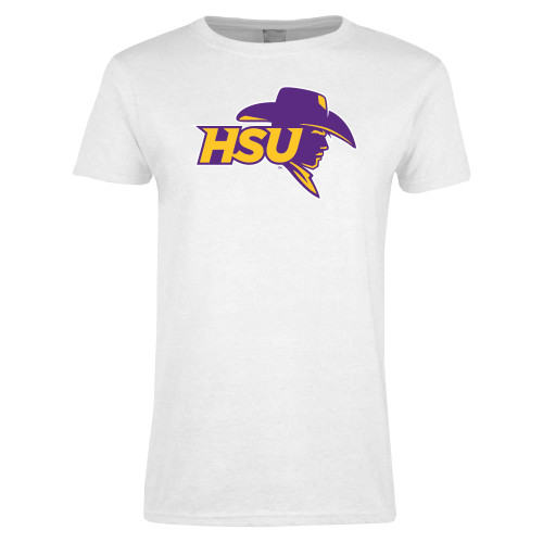  Womens White Short Sleeve Tee - HSU Cowboy