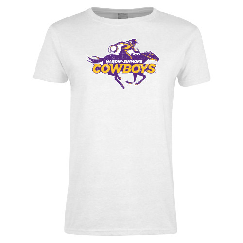  Womens White Short Sleeve Tee - Primary Logo Distressed