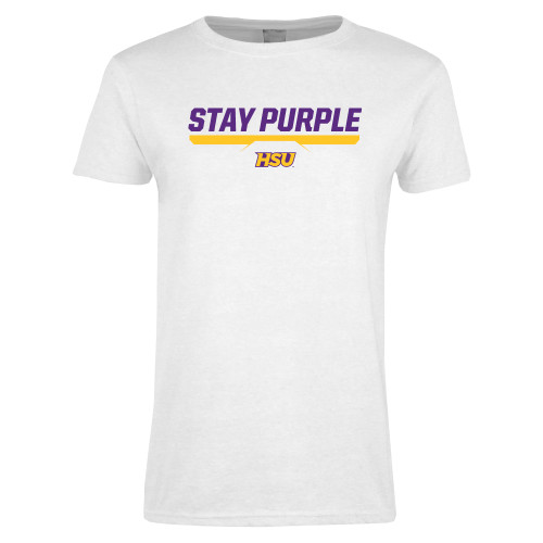  Womens White Short Sleeve Tee - Stay Purple