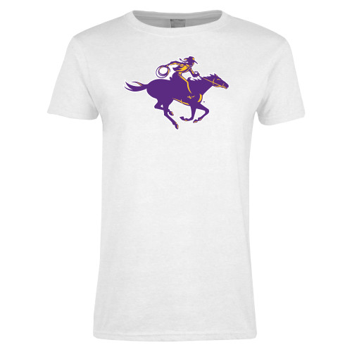  Womens White Short Sleeve Tee - Cowgirl Riding