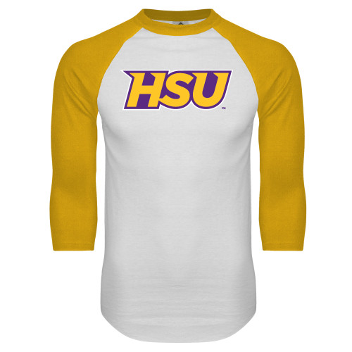  White/Gold Raglan Baseball T Shirt - HSU
