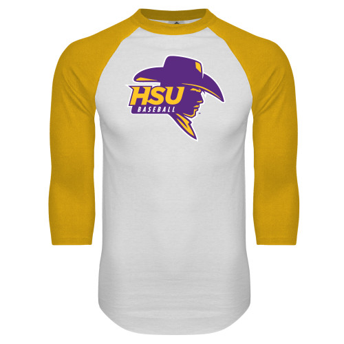  White/Gold Raglan Baseball T Shirt - Baseball