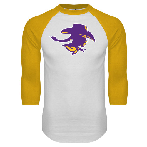  White/Gold Raglan Baseball T Shirt - Cowgirl Head