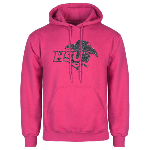  Womens Fuchsia Fleece Hoodie - HSU Cowgirl Graphite Glitter