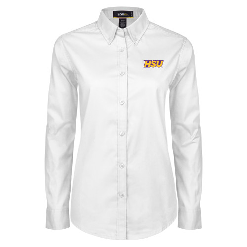  Womens White Twill Button Down Long Sleeve - HSU