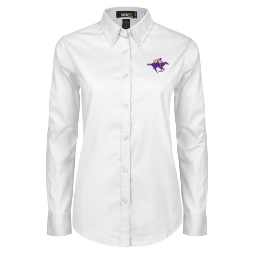  Womens White Twill Button Down Long Sleeve - Cowgirl Riding