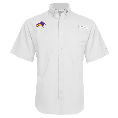  Columbia White Tamiami Performance Short Sleeve Shirt - HSU Cowboy