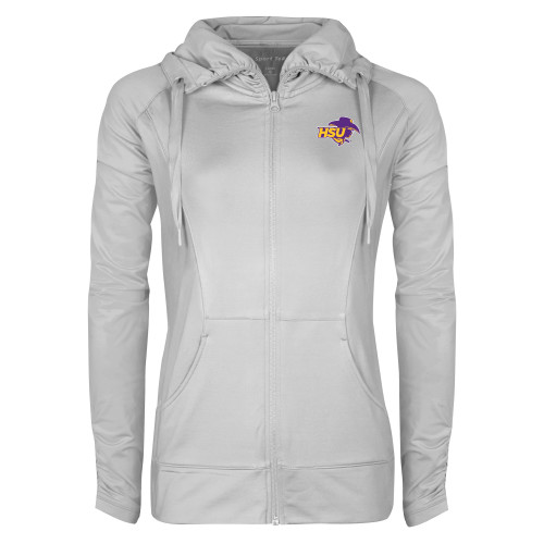  Womens White Sport Wick Stretch Full Zip Jacket - HSU Cowgirl