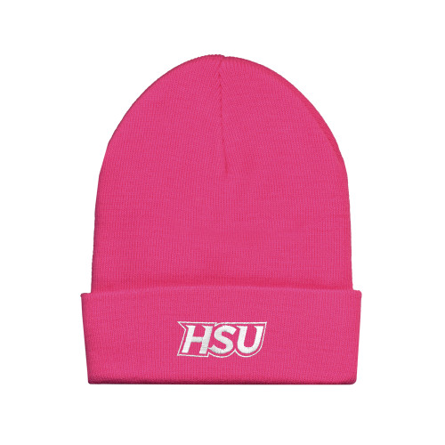  Fleece Lined Neon Pink Knit Beanie - HSU