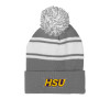 Thumbnail image for  Grey/White Two Tone Knit Pom Beanie w/Cuff