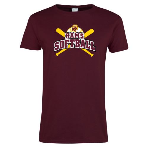  Womens Maroon Short Sleeve Tee - RAMS Softball