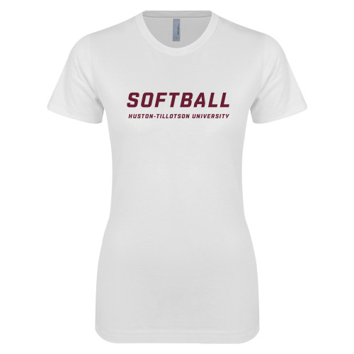  Next Level Womens White Boyfriend Tee - Softball