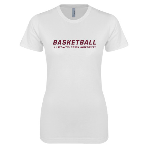  Next Level Womens White Boyfriend Tee - Basketball