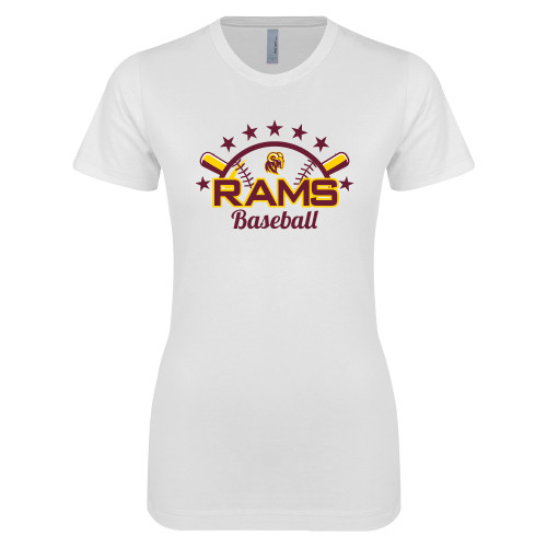  Next Level Womens White Boyfriend Tee - RAMS Baseball