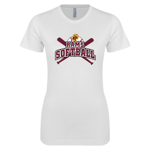 Next Level Womens White Boyfriend Tee - RAMS Softball