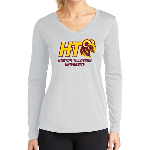  Womens White Performance Long Sleeve V Neck Shirt - H-T University