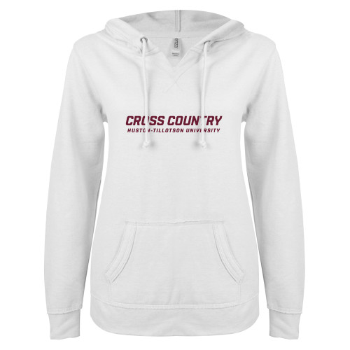 ENZA Womens White V Notch Raw Edge Fleece Hoodie - Cross Country