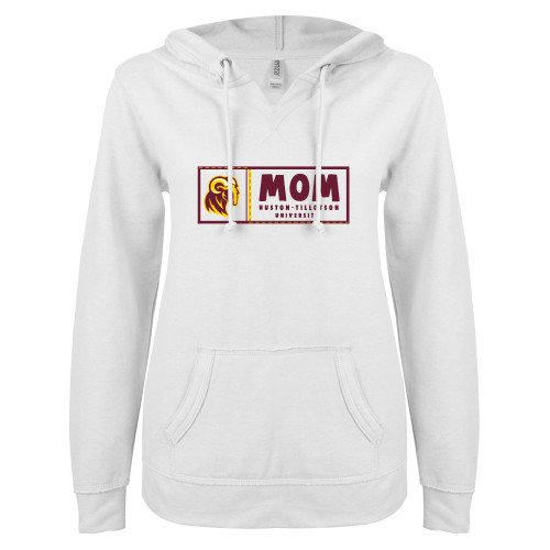  ENZA Womens White V Notch Raw Edge Fleece Hoodie - Mom