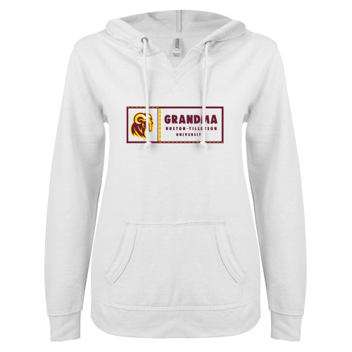  ENZA Womens White V Notch Raw Edge Fleece Hoodie - Grandma