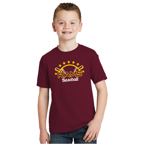  Youth Maroon T Shirt - RAMS Baseball