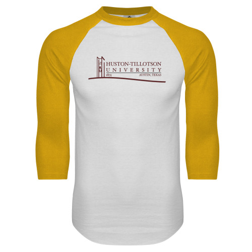  White/Gold Raglan Baseball T Shirt - Institutional Mark