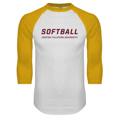  White/Gold Raglan Baseball T Shirt - Softball