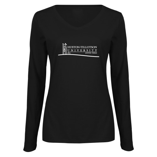  Womens Black Long Sleeve V Neck Tee  - Institutional Mark