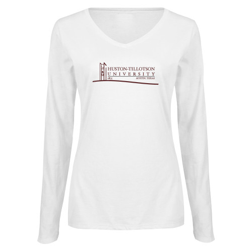  Womens White Long Sleeve V Neck Tee - Institutional Mark