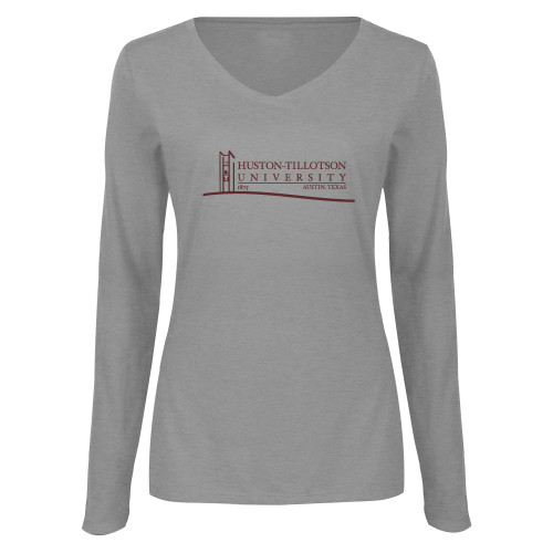  Womens Grey Long Sleeve V Neck Tee  - Institutional Mark