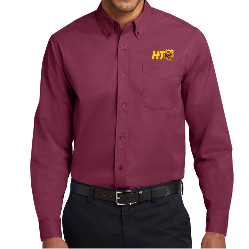  Maroon Twill Button Down Long Sleeve - Primary Athletic Mark