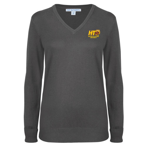  Womens Charcoal Heather VNeck Sweater - H-T University