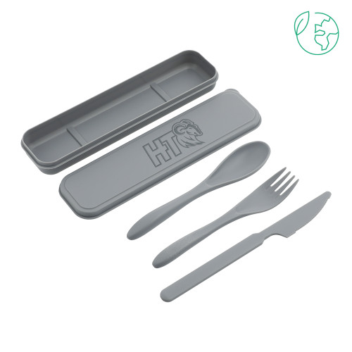  Bamboo Fiber Grey Cutlery Set - Primary Athletic Mark Engraved