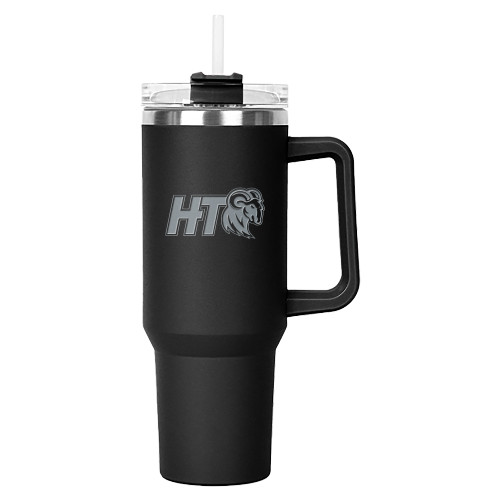 Huston Tillotson Hippo Black Mug & Straw Lid with Twist Closure 40 oz