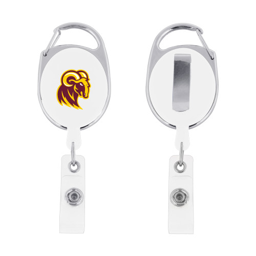  White Oval Retractable Badge Holder w/Clip - Mascot