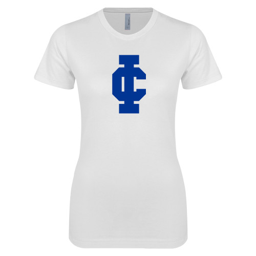  Next Level Womens White Boyfriend Tee - IC Athletic Logo