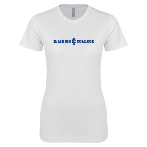  Next Level Womens White Boyfriend Tee - Long Athletic Logo