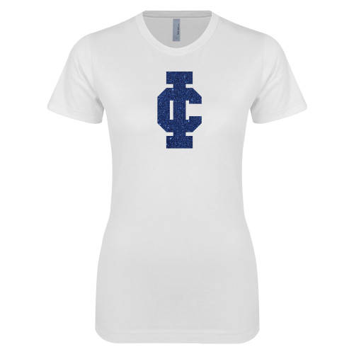  Next Level Womens White Boyfriend Tee - H Dark Blue Glitter