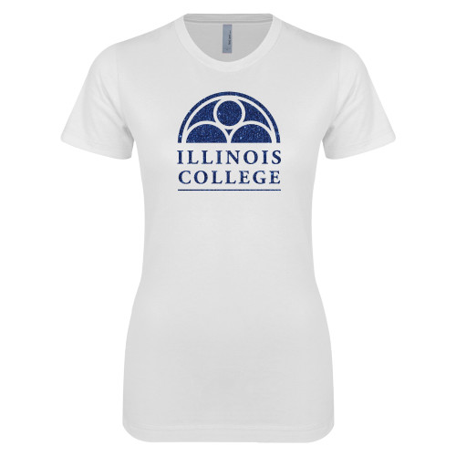  Next Level Womens White Boyfriend Tee - H Dark Blue Glitter