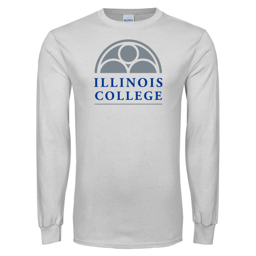  White Long Sleeve T Shirt - Collegiate Logo Vertical