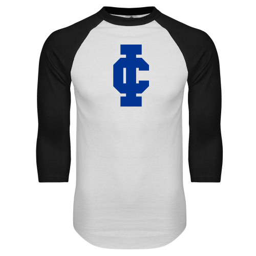  White/Black Raglan Baseball T Shirt - IC Athletic Logo