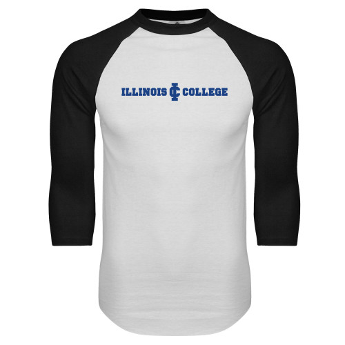  White/Black Raglan Baseball T Shirt - Long Athletic Logo