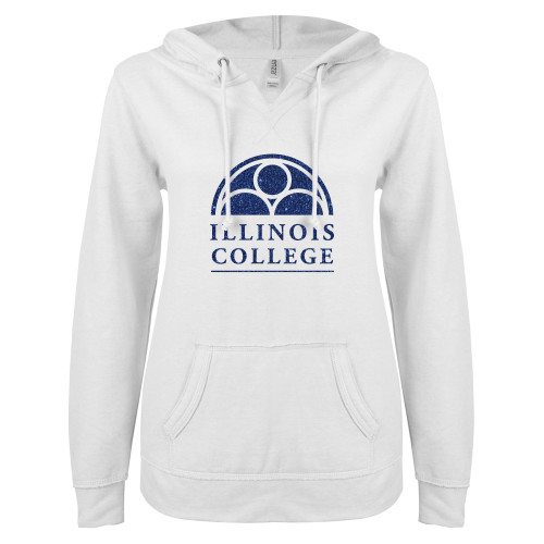  ENZA Womens White V Notch Raw Edge Fleece Hoodie - H Dark Blue Glitter