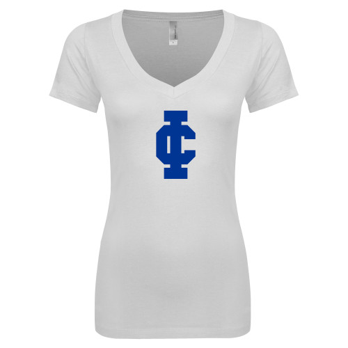  Next Level Womens White Ideal V Tee - IC Athletic Logo