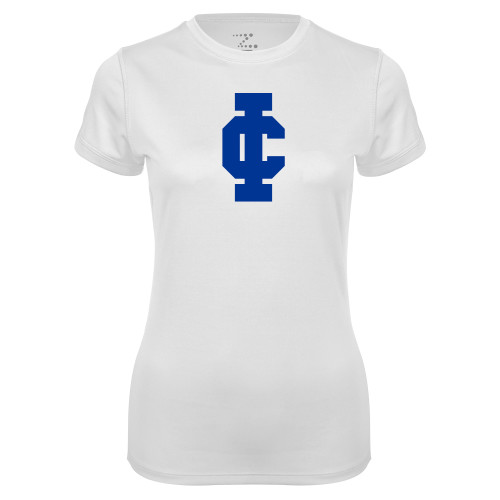  Womens White Performance Tee - IC Athletic Logo