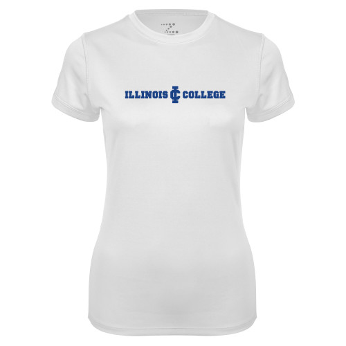  Womens White Performance Tee - Long Athletic Logo